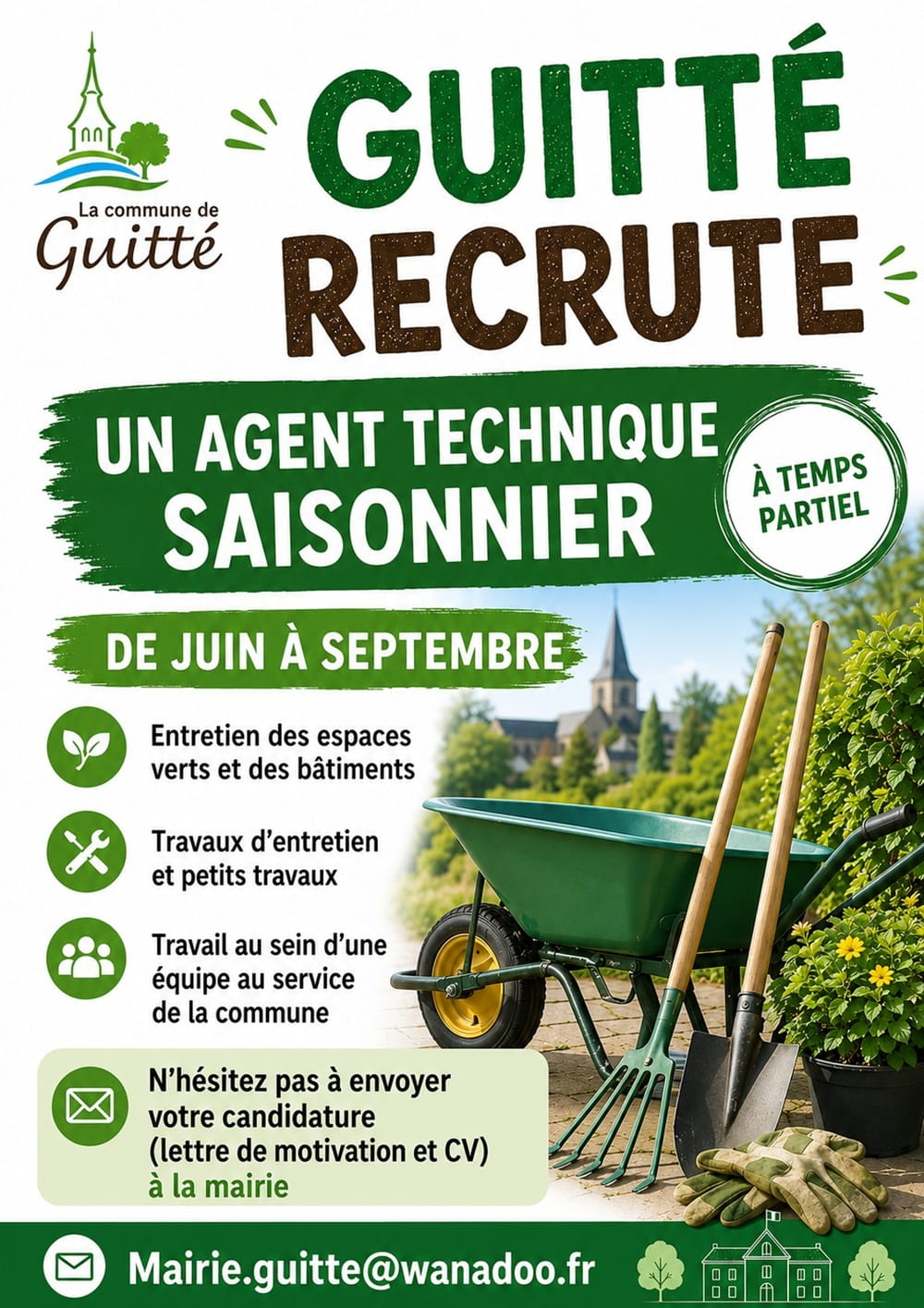guitté recrute jardinier juin septembre 2026